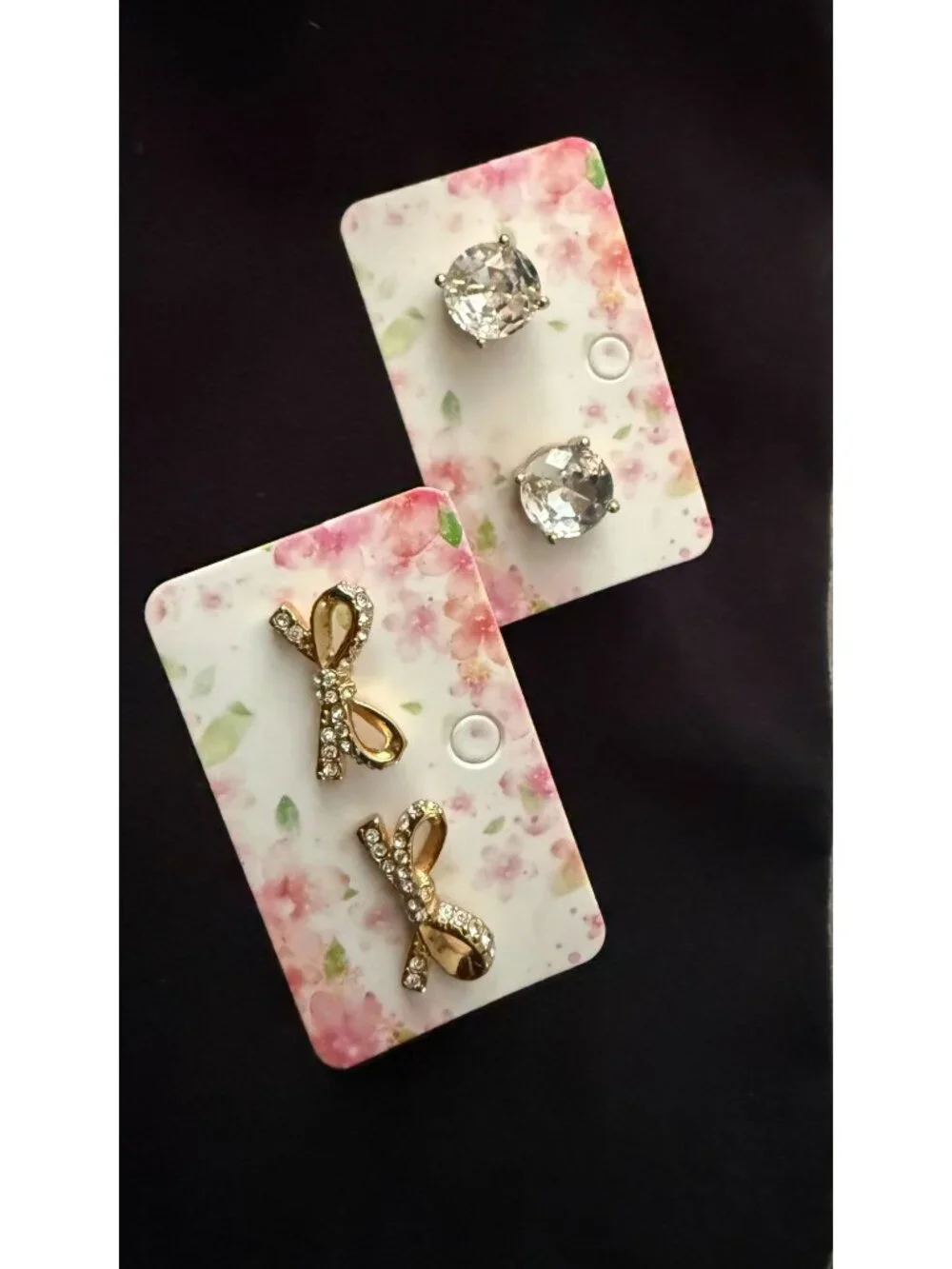 Kate Spade Crystal & Bow Stud Earrings Set Gold & Clear 2 Pairs Elegant Design